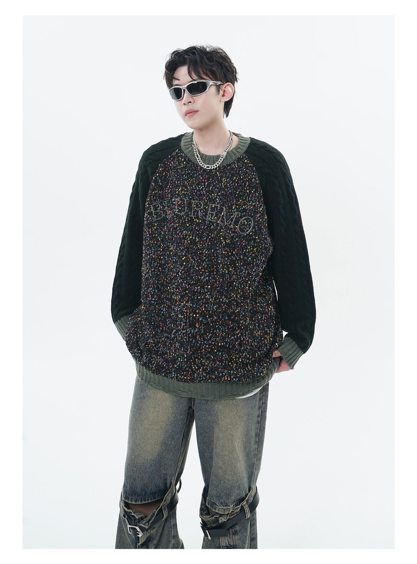 Patchwork Round Neck  Dopamine Sweater (Unisex)