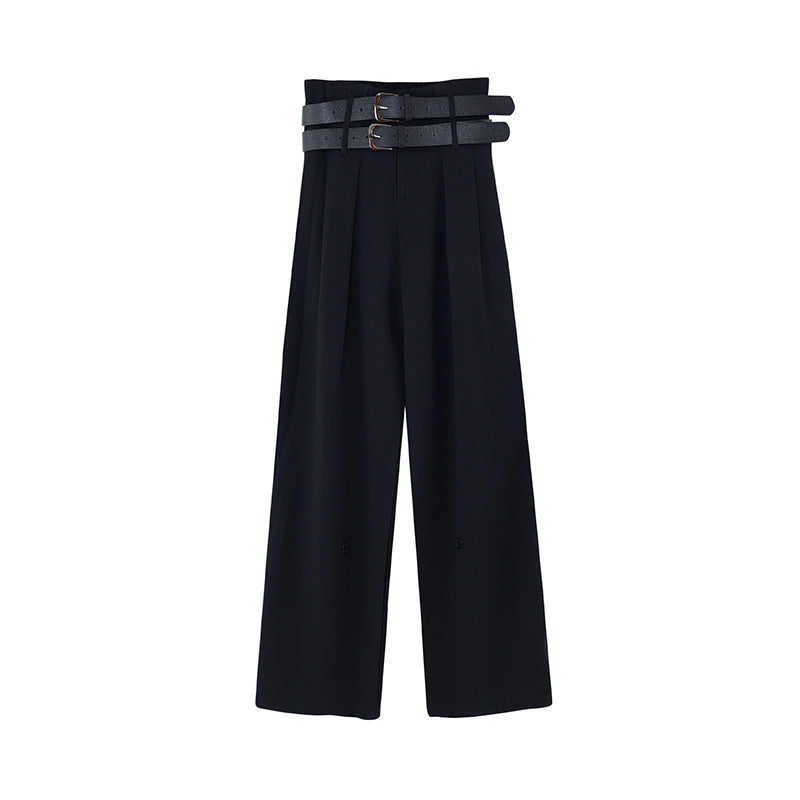 Men's Double Belt Irregular Wide Leg Pants