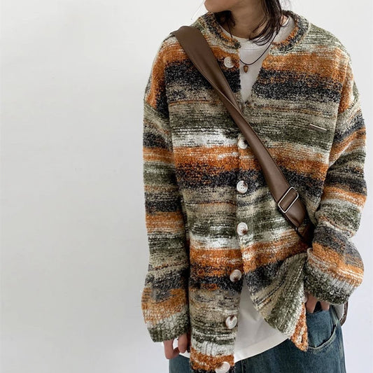 Japanese Street Harajuku Style Knitted Cardigan Gradient Neutral Loose  Coat