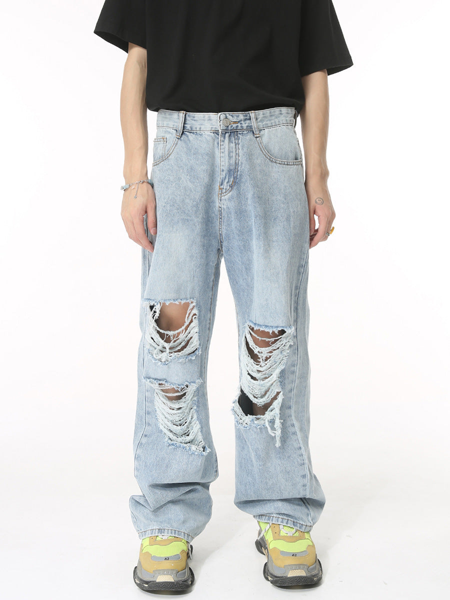 Straight Distressed Street Cool Casual Jeans