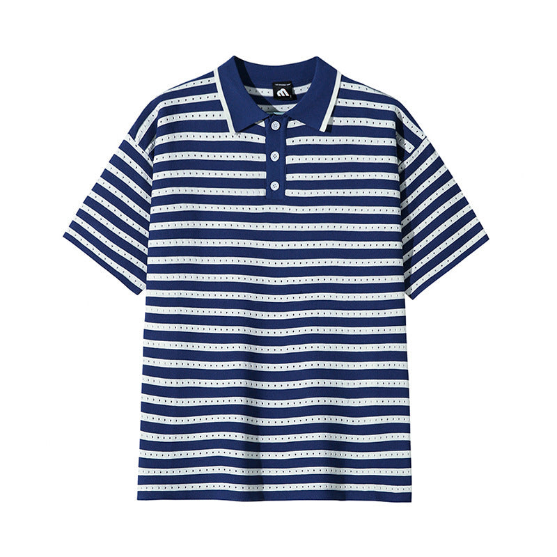 Striped Short-sleeved Polo Shirt Men's Thin Loose