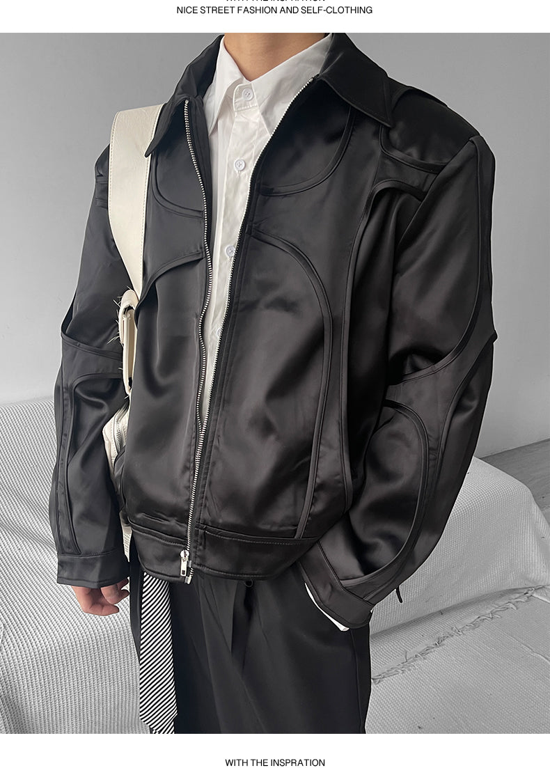 Stitching Solid Color Design Stand-up Collar Jacket