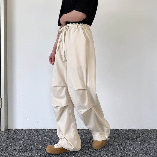 Retro Drawstring Design Linen Loose Casual Trousers