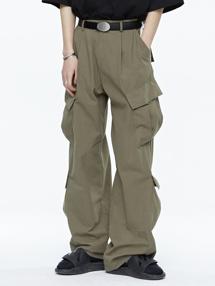 Wide-Leg Army Green Multi-pocket Cargo Pants