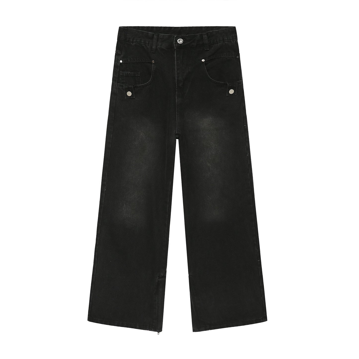 Straight Wide Leg Black Denim Trousers