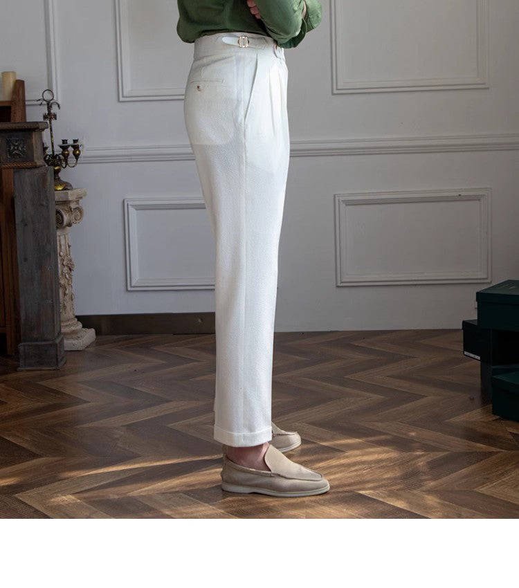 Casual Straight Men's Fashion Seersucker High Waist Pants