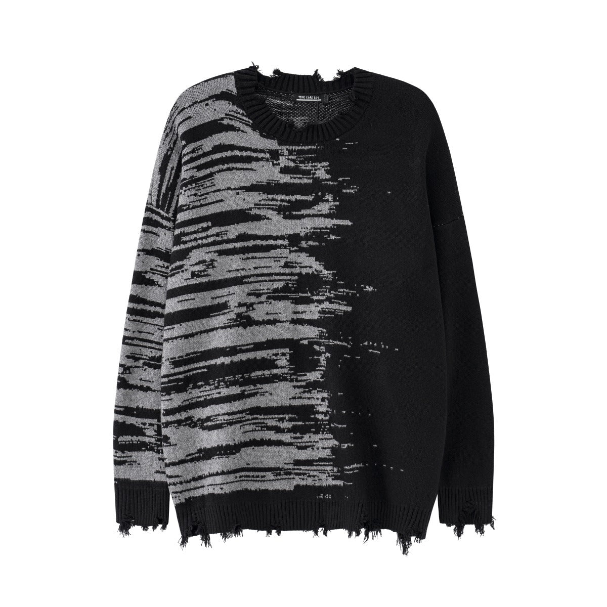 Zebra Pattern Color Matching Ripped Knitted Sweater