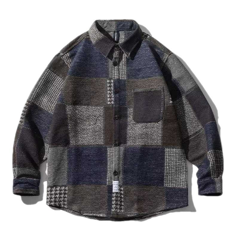 Loose Versatile Contrast R Coat Plaid Shirt