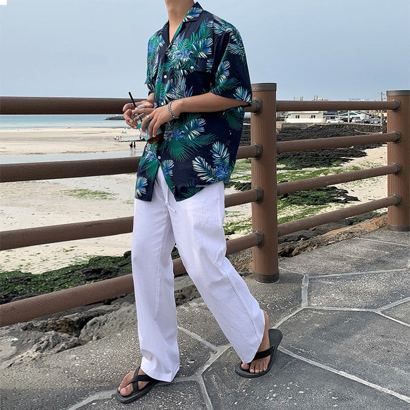 Hawaiian Style Short-sleeved Floral Shirt Korean Version Trend Ins Fashion Men