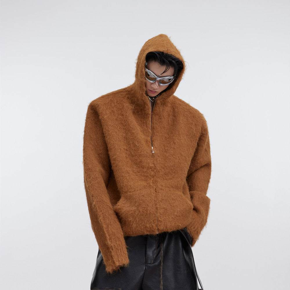 Thickened Mohair Hooded Knitted Cardigan For Men