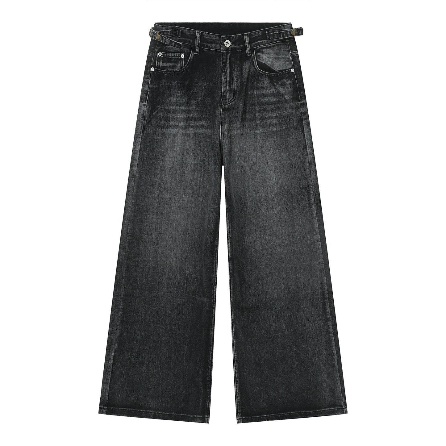 New American High Street Pu Mop Straight Loose Jeans