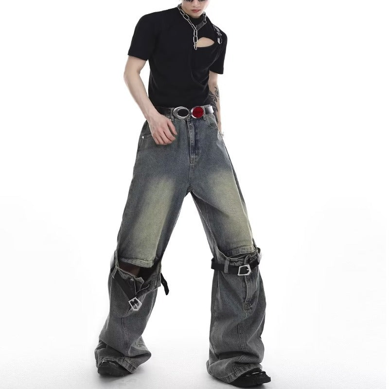 Punk Rock Niche Personality Loose Wide Leg Horn Long Pants