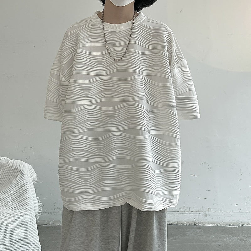 Loose Casual Striped Ice Silk Short Sleeve T-Shirt