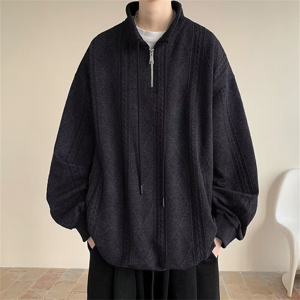 Half Zipper Jacquard Stand  Sweater