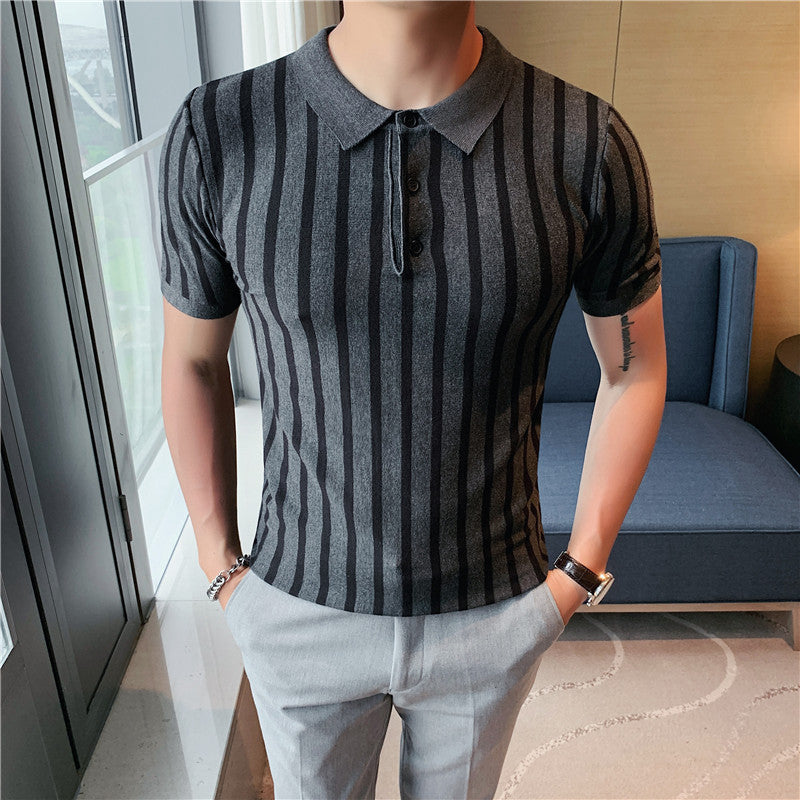 Men's Wide Striped Short-sleeved Polo Shirt