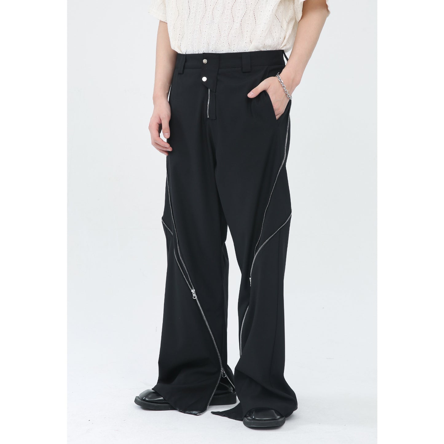 Korean Version Zipper Slit Micro Vertical Pants Men