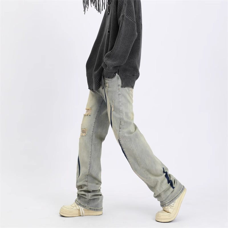 Spray Printing Ripped Jeans