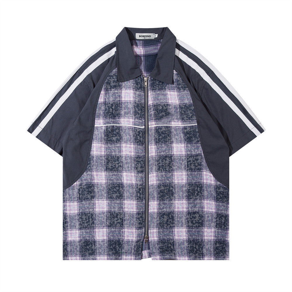 Contrast Color Plaid Short Sleeve Shirt