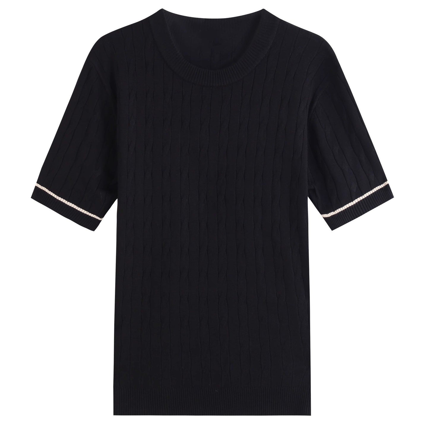 Weaving Knitted Round Neck Short Sleeve T-shirt