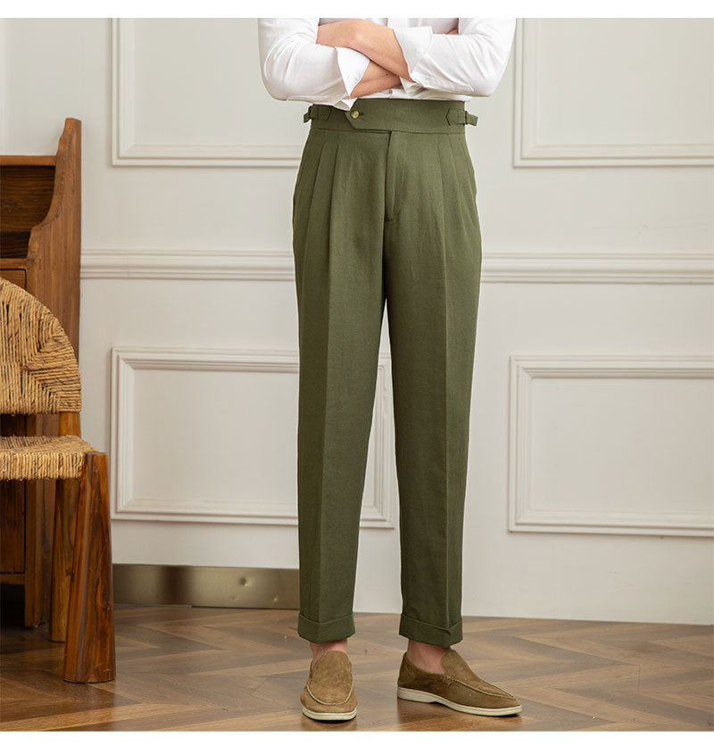 High Waist Straight Cotton and Linen Casual Pants