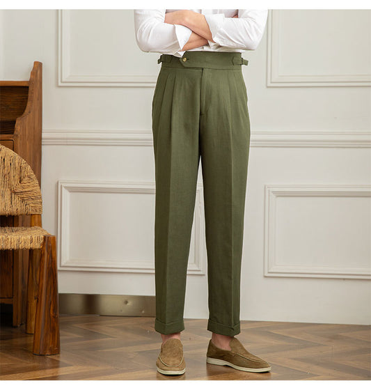 High Waist Straight Cotton And Linen Casual Pants