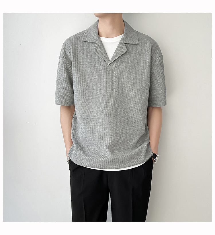 Plain Short Sleeve Polo Knitted Drop-shoulder