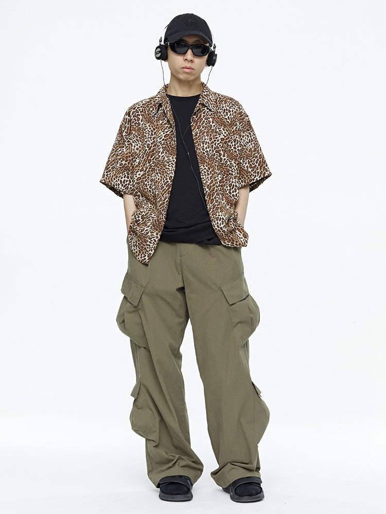 Wide-Leg Army Green Multi-pocket Cargo Pants