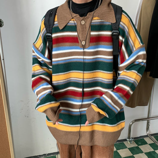 New Vintage Colored Striped Polo Knit