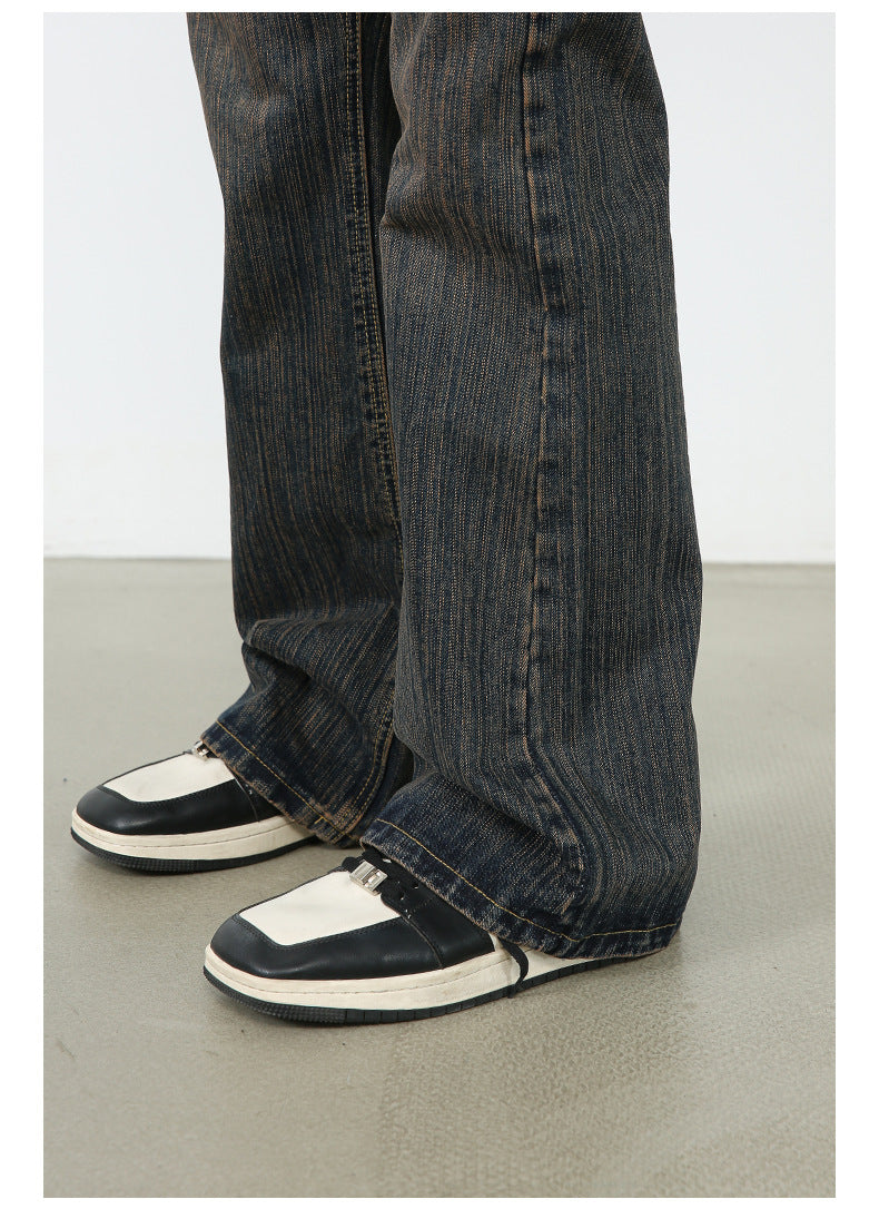 American Retro Slightly Flared Pu Jeans