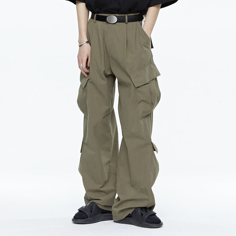 Wide-Leg Army Green Multi-pocket Cargo Pants