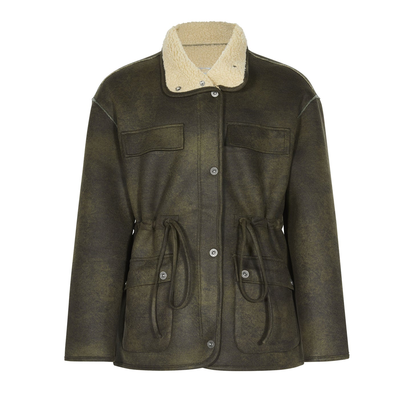 Lamb Wool Lapel Motorcycle Padded Coat (Unisex)