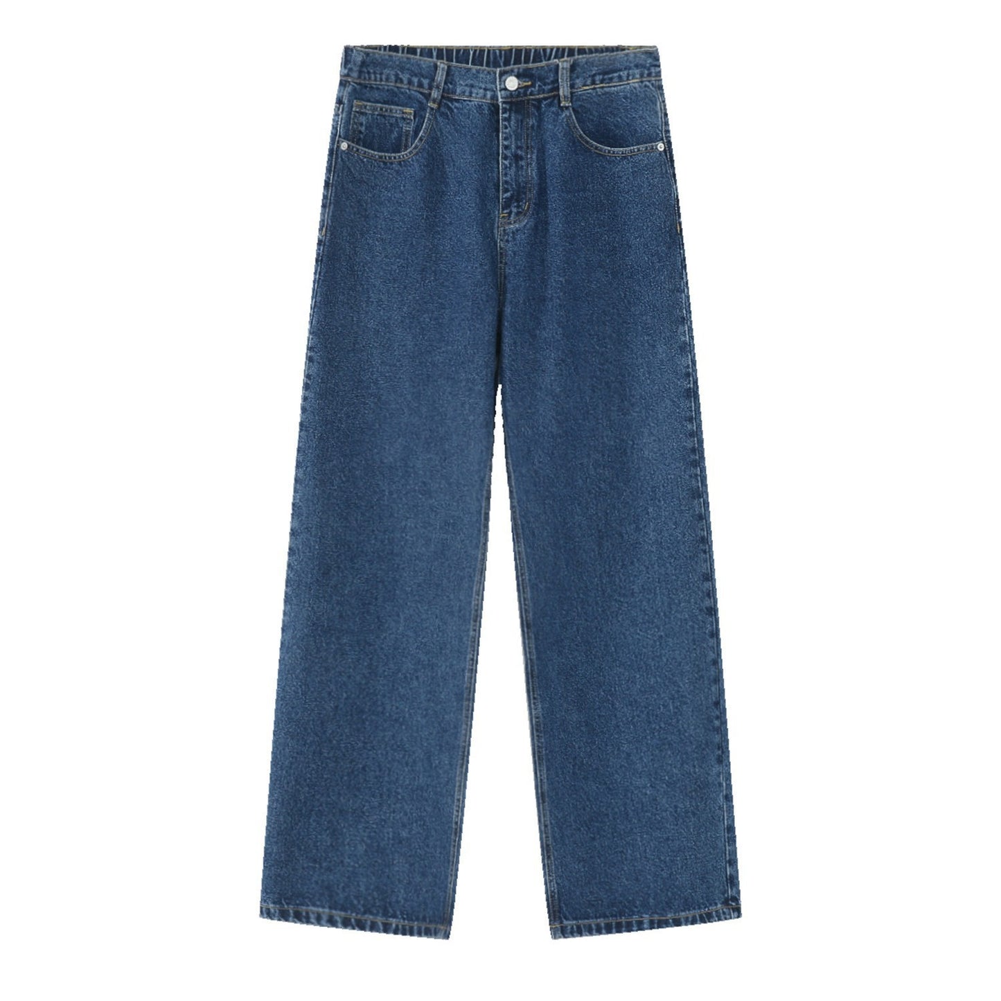 Loose Half Elastic Waist Straight Denim