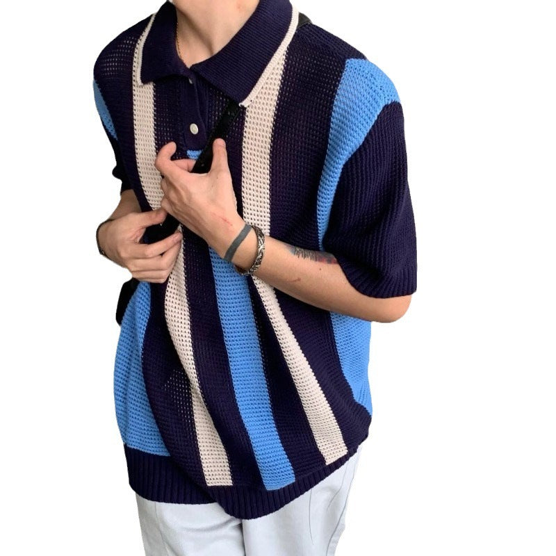 Hollow-out Knitted Polo Shirt