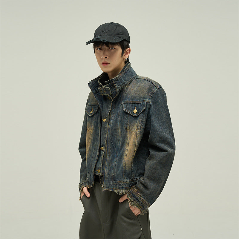 Fake Two-piece Motorcycle Denim Coat