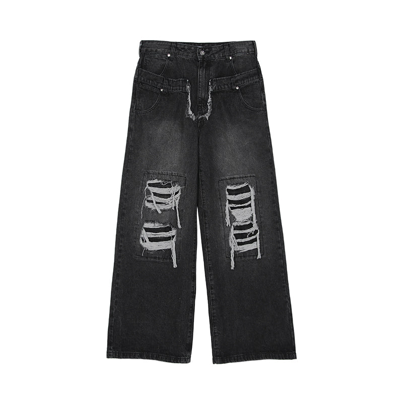 Straight Wide Leg Denim Trousers