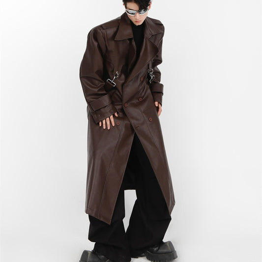 Double-layer Patchwork Leather Padded Shoulder Coat