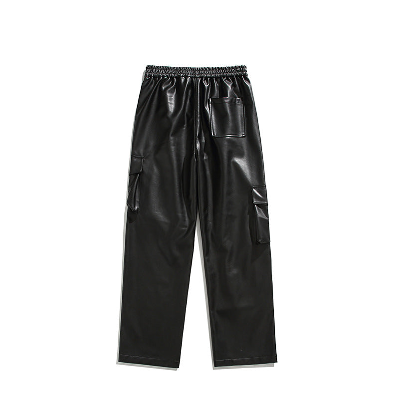 Straight Casual PU Leather Cargo Pants