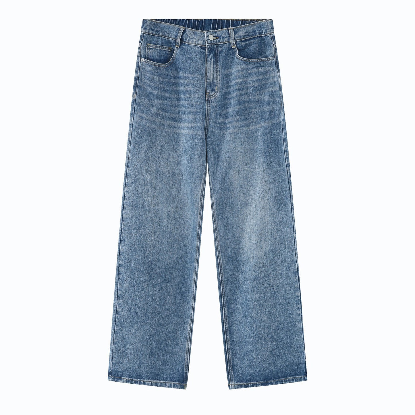 Loose Half Elastic Waist Straight Denim