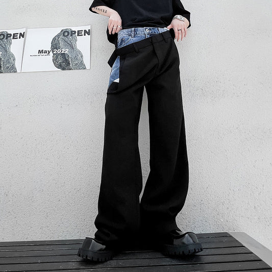 Denim Patchwork Trousers Draping Loose Plankton Style