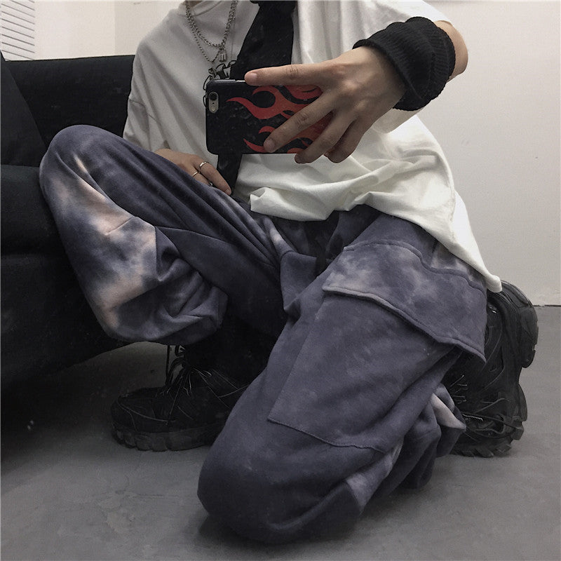 Tie-dye beam-leg loose Cargo Pants(Unisex)