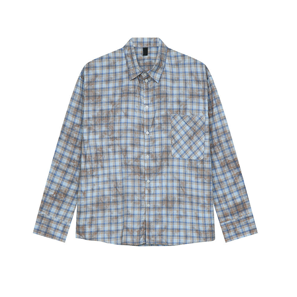 Vintage Tie-dye Plaid Long-sleeved Shirt