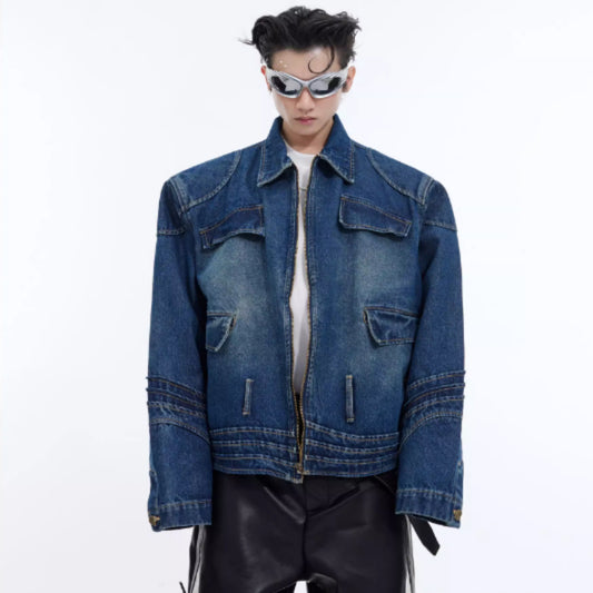 Three-dimensional Split Washing Vintage Denim Jacket