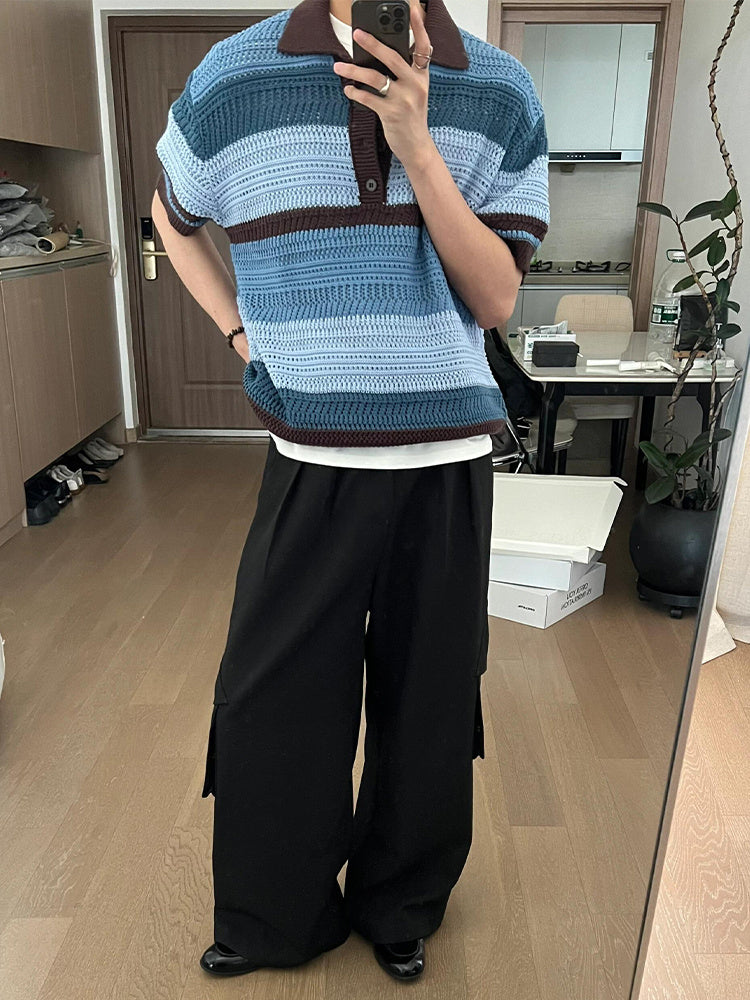 Striped Hollow Knitwear Short Sleeve