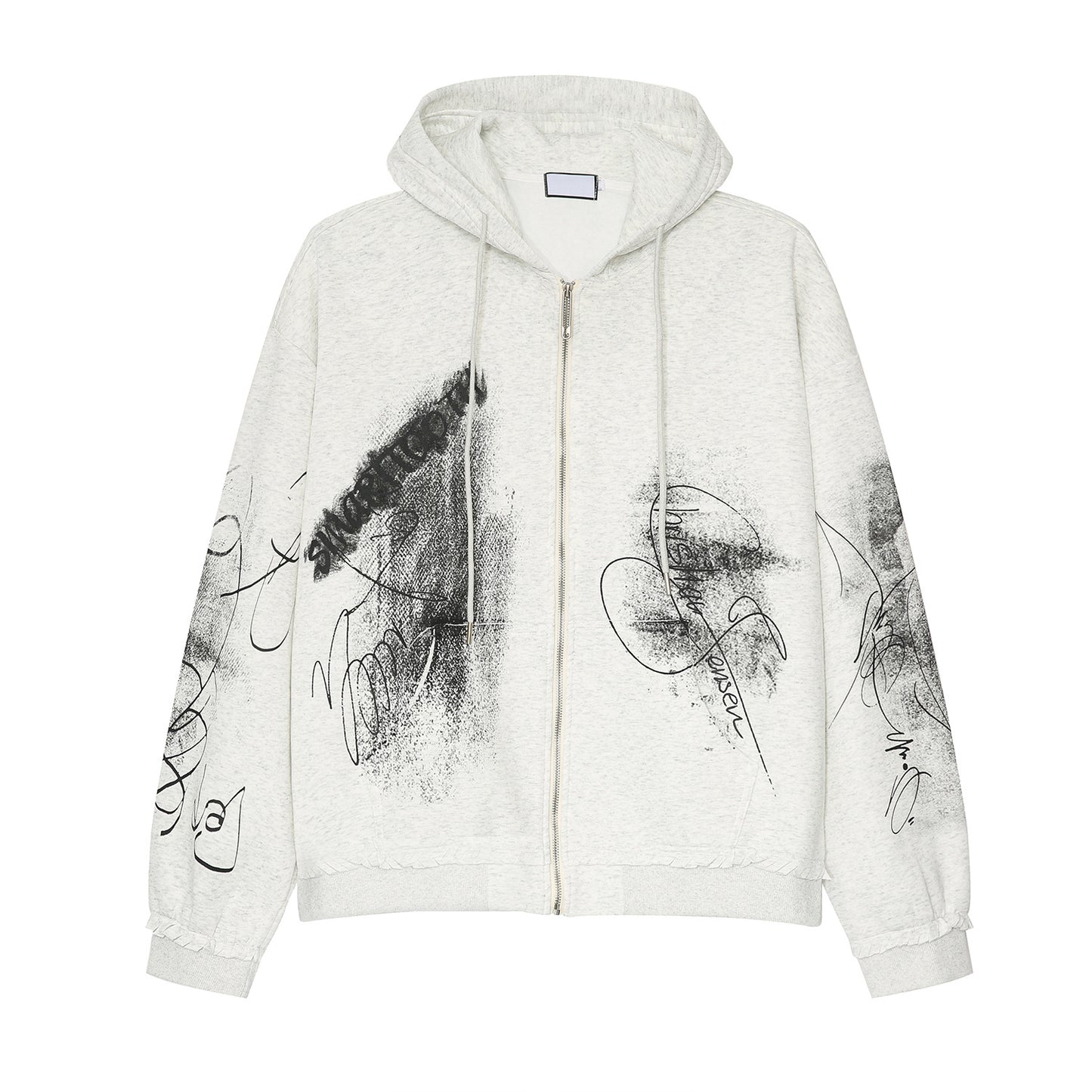 Graffiti Printing Casual Hooded Drawstring Zipper Sweater Jacket