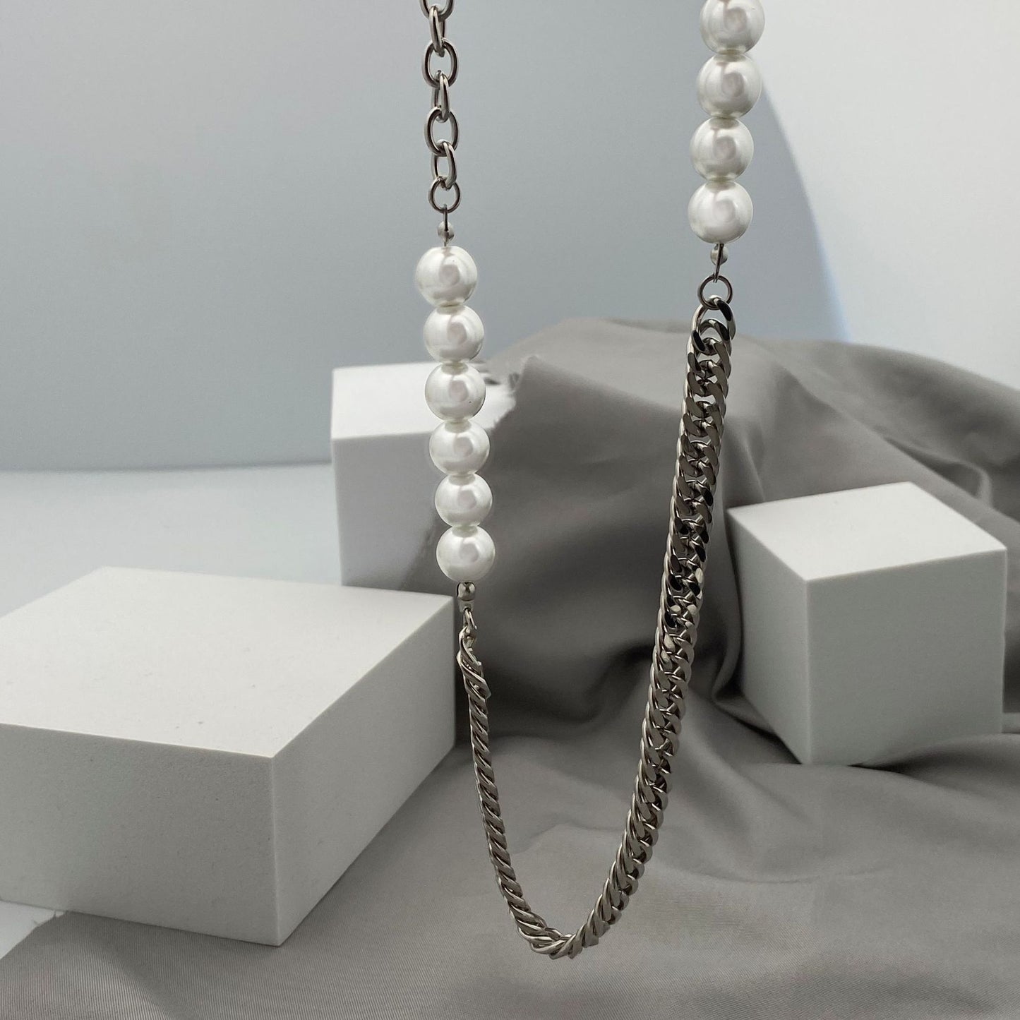 Titanium Steel Stitching Pearl Necklace(Unisex)