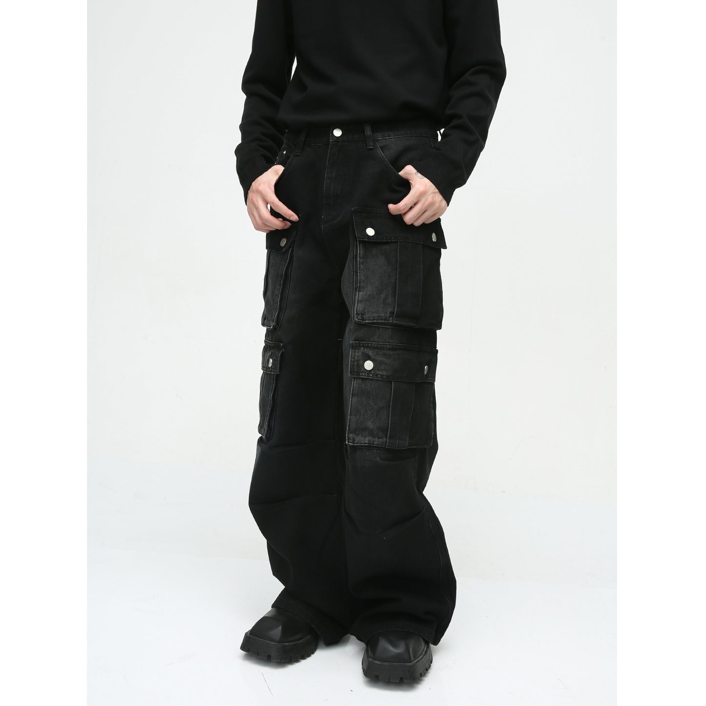 Retro Multi-pocket Design Tooling Wide Leg Jeans