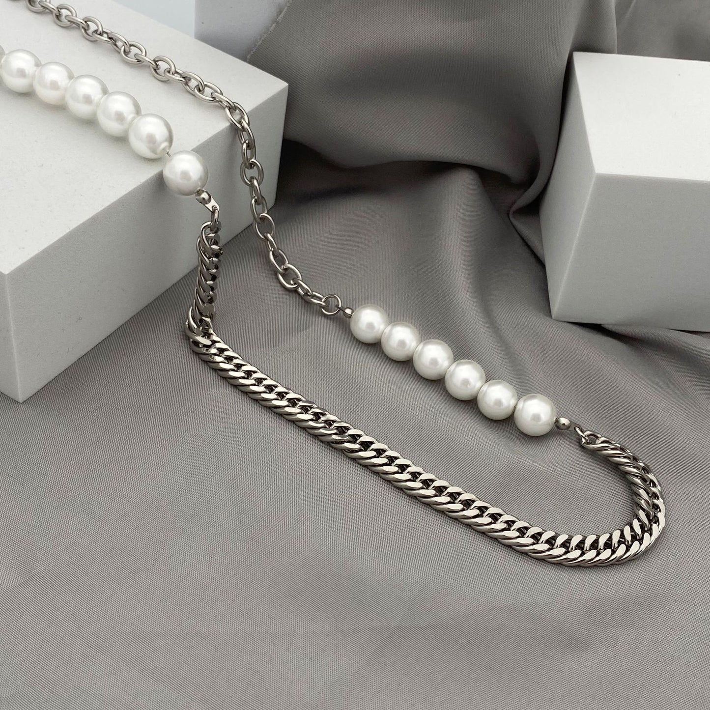 Titanium Steel Stitching Pearl Necklace(Unisex)