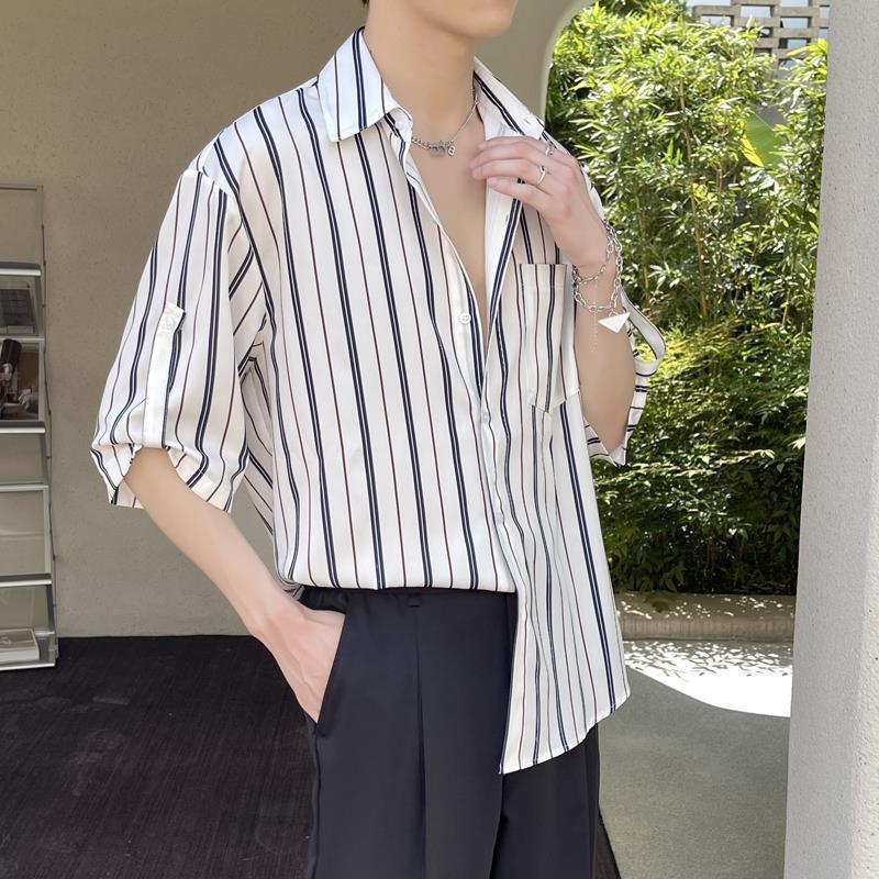 Striped short-sleeved shirt in ice silk