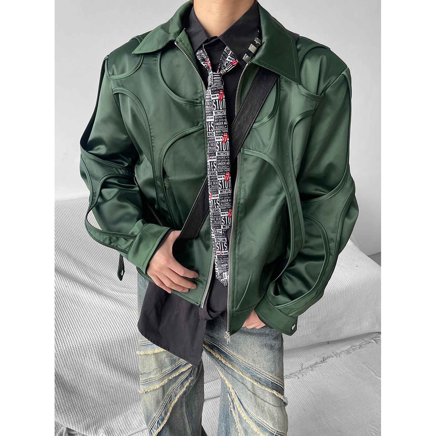 Stitching Solid Color Design Stand-up Collar Jacket