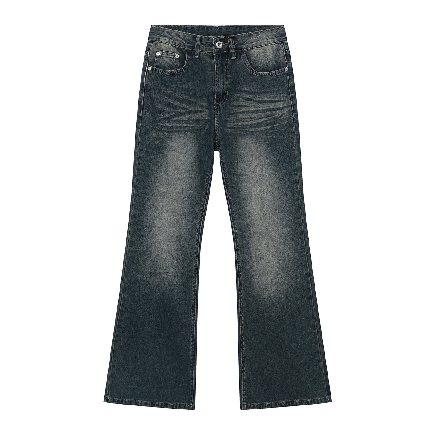 High Street Style Retro Washed Distressed Slightly Flared Jeans